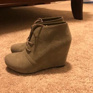 Short tan booties with wedge
